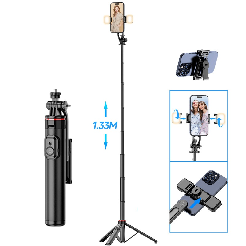 3-in-1 Selfie Stick Tripod Stand with Ring Light & Bluetooth